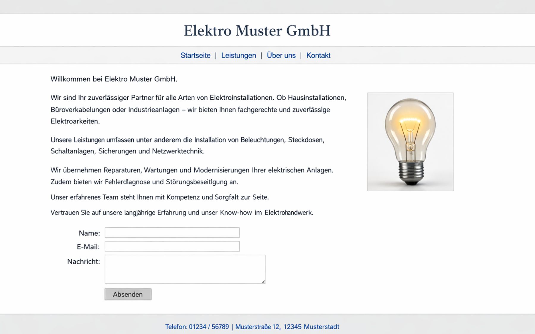 Veraltete Elektriker-Website