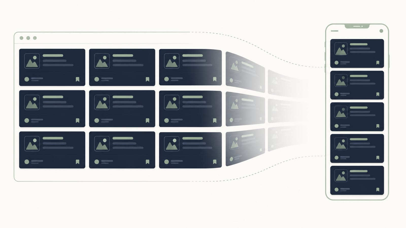 Intrinsic CSS Grid layout reflowing card modules across desktop and mobile without media queries