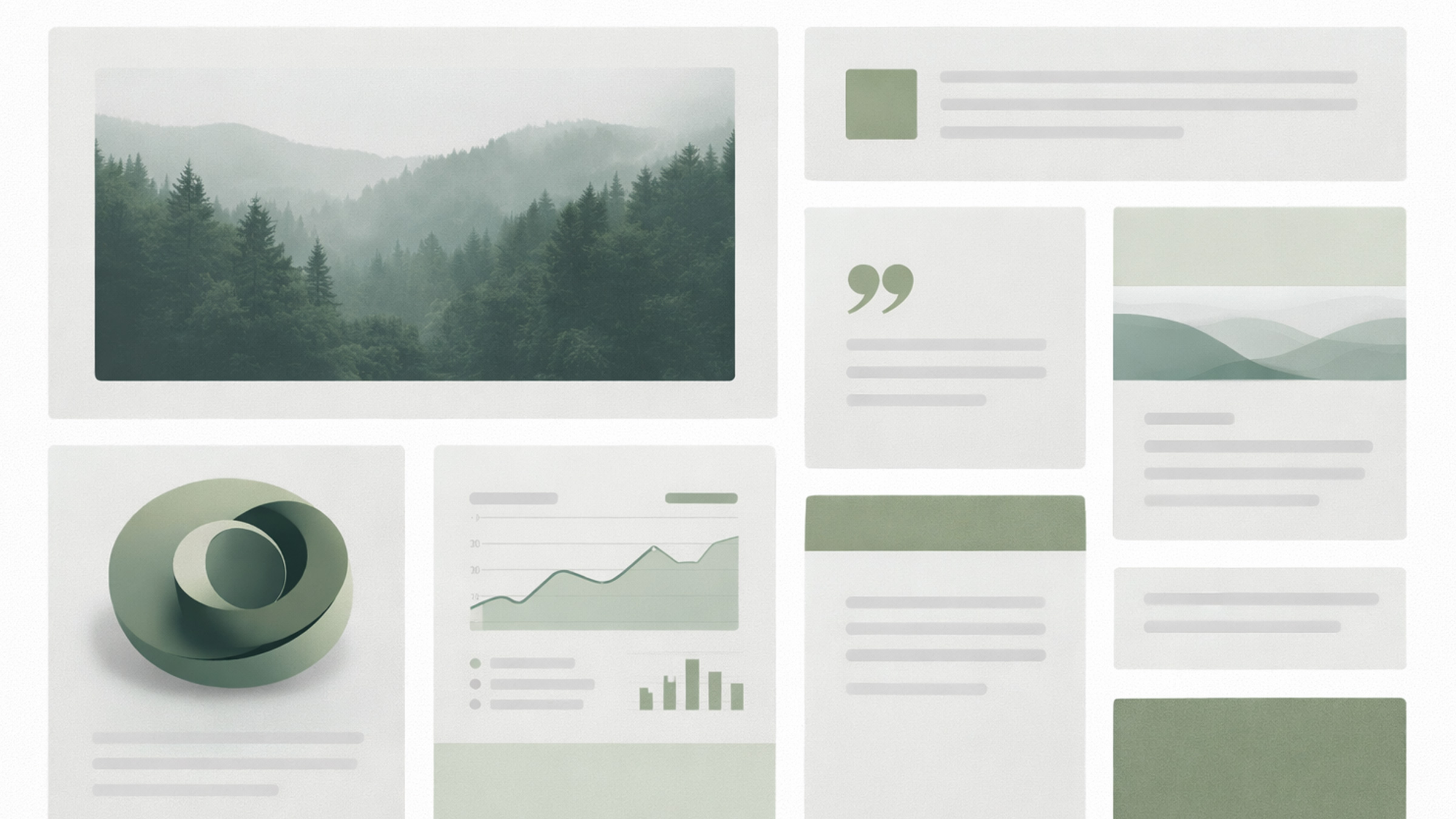 Bento grid website layout with asymmetric modules showcasing different content types