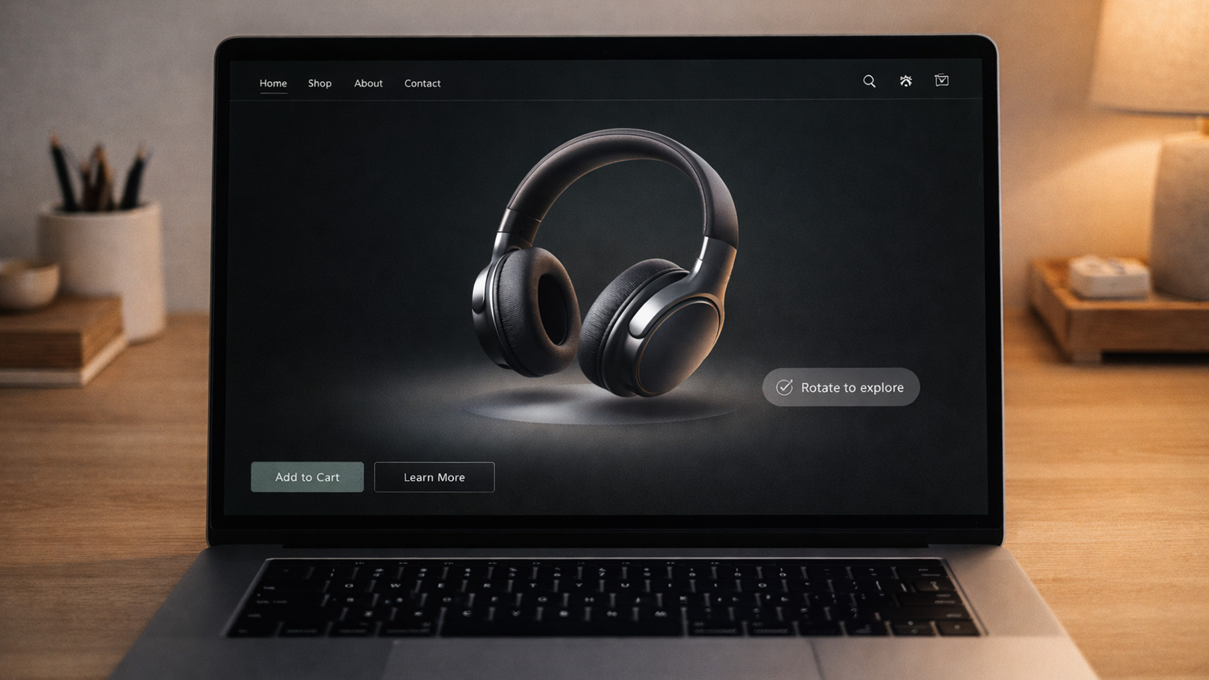 3D product showcase integrated into a modern e-commerce website design