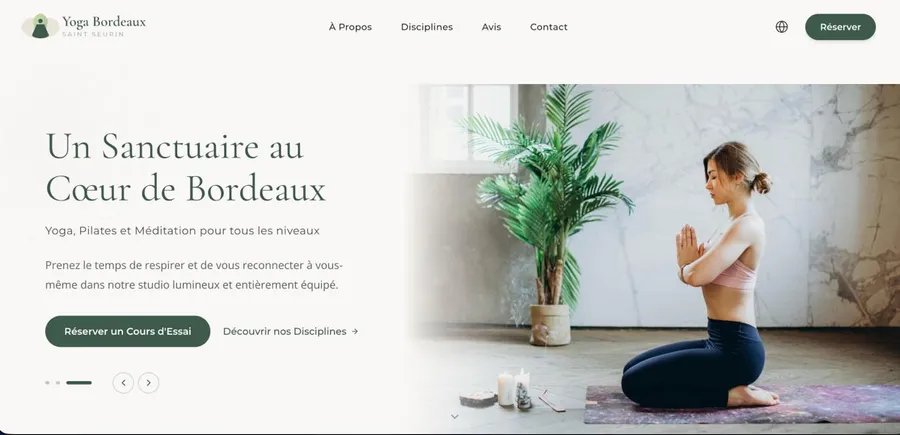 Captura de pantalla de la web del estudio Yoga Bordeaux